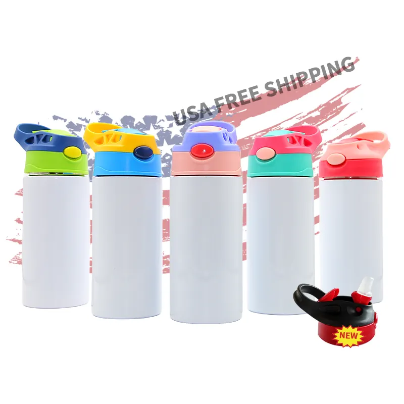 USA Kostenloser Versand Farben Mixed 12OZ Kids Wasser flasche BPA Free Insula ted Edelstahl Cute Sublimation Blank Tumbler für Kinder