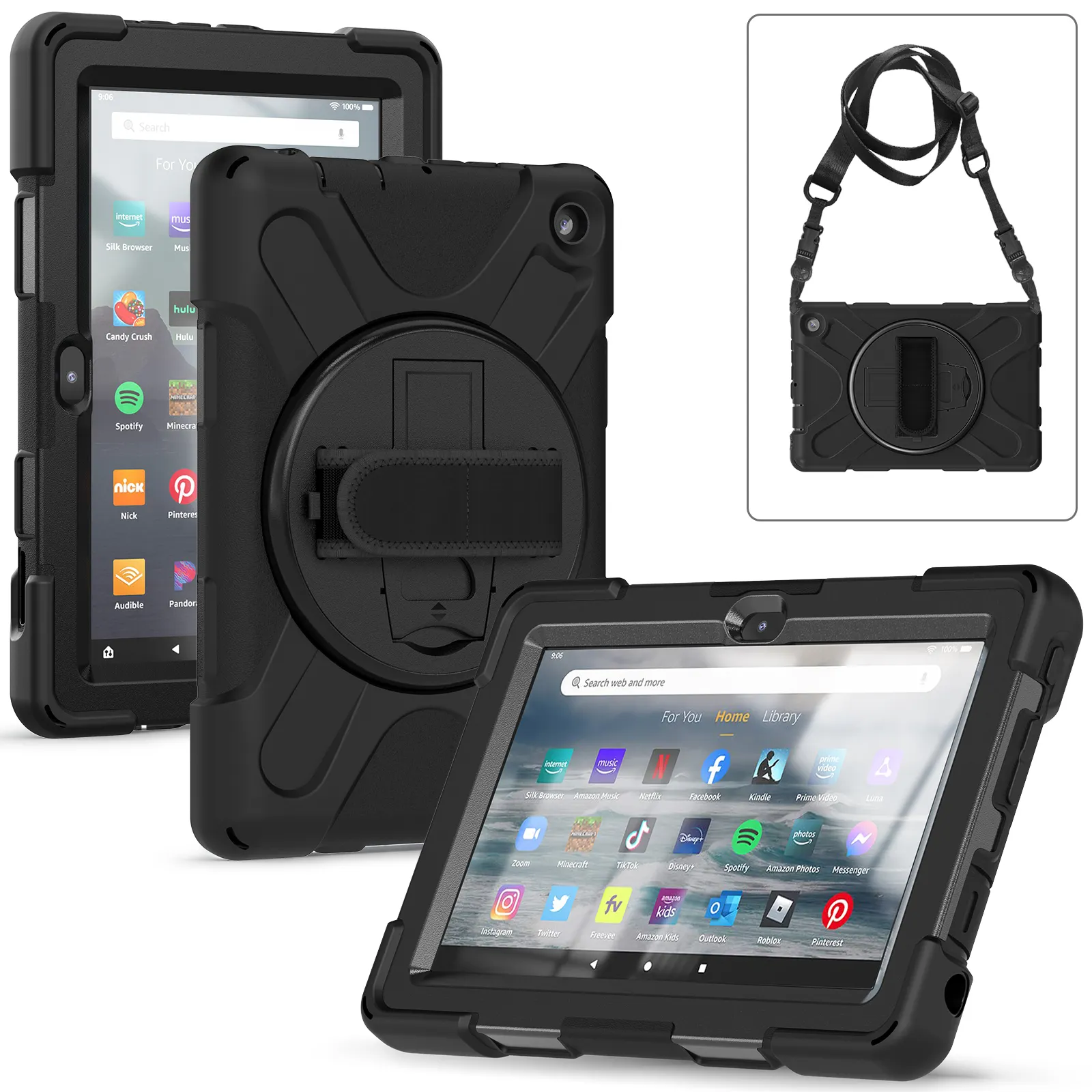Capa de proteção de tela para tablet Kindle Fire 7 2022 7 polegadas com alça de ombro resistente resistente à prova de choque