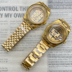 Custom Logo Full <strong>Gold</strong> 36mm 39mm Best <strong>Watch</strong> <strong>case</strong> and Band NH35 NH36 Movement Stainless Steel Strap Sapphire Glass <strong>Watch</strong> <strong>Case</strong> - Product Image 1