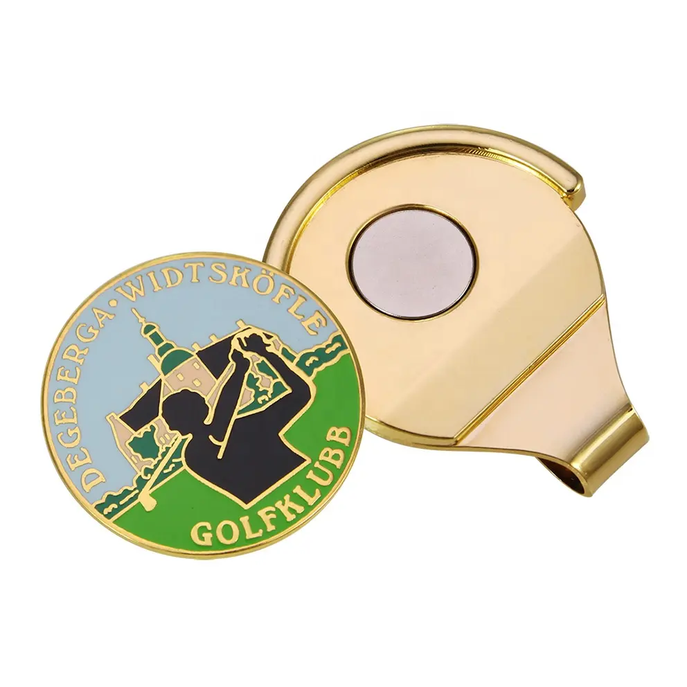 Großhandel individuelles Metalllogo Eisen-Zink-Legierung blanko Hutkrempe Halter magnetische Golfballmarker Hutclips