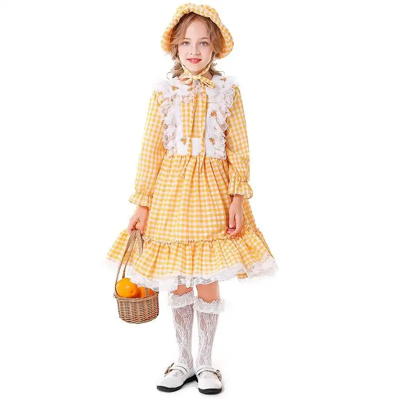 Mignon décontracté tutu chaussures 2024 fille pionnier Costume Prairie robes pour filles jaune Floral robe coloniale