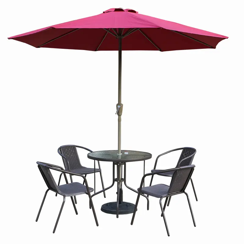 Уличная мебель, набор для патио, Ротанговые столы и стулья с зонтиком
