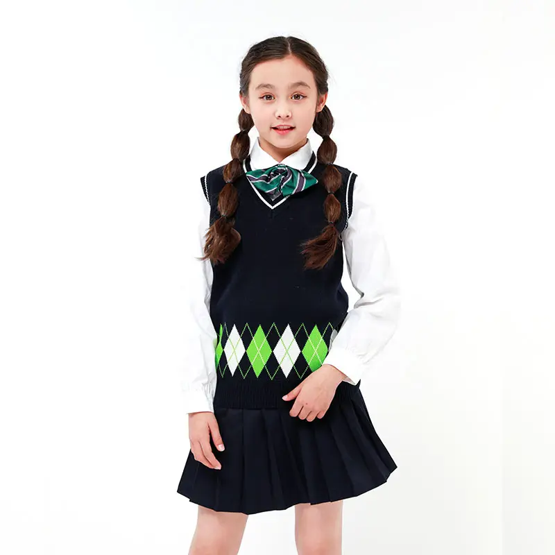 2022 Tasteful Korean School Uniforms Kids Sweater Outwear V-Neck Sleeveless Vest For Girl Uniform