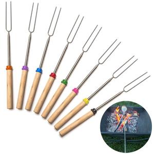 Tùy Chỉnh Bộ Marshmallow Rang Gậy Kính Thiên Văn SMores Thịt Nướng BBQ Stick Hot Dog Ngã Ba Với Tay Cầm Bằng Gỗ 31Inch - Product Image 1