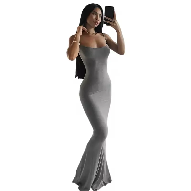 New Product Long Casual Dresses Fashion Solid Tight Dress Elegant Sleeveless Body Shaping Wear Sexy Bodycon Dress