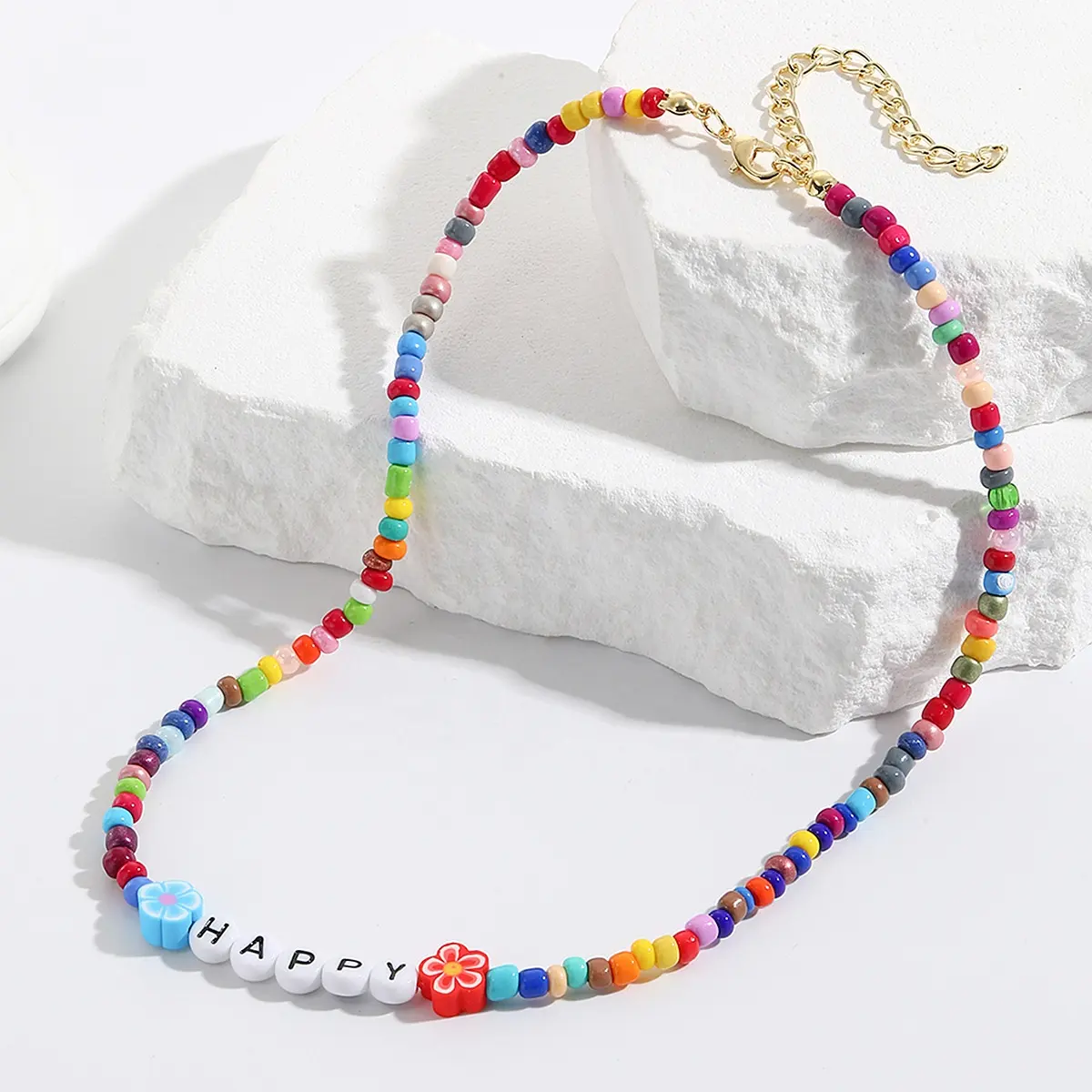 Collana di perle di vetro con semi colorati bohémien collana con ciondolo a catena girocollo per ragazza donna