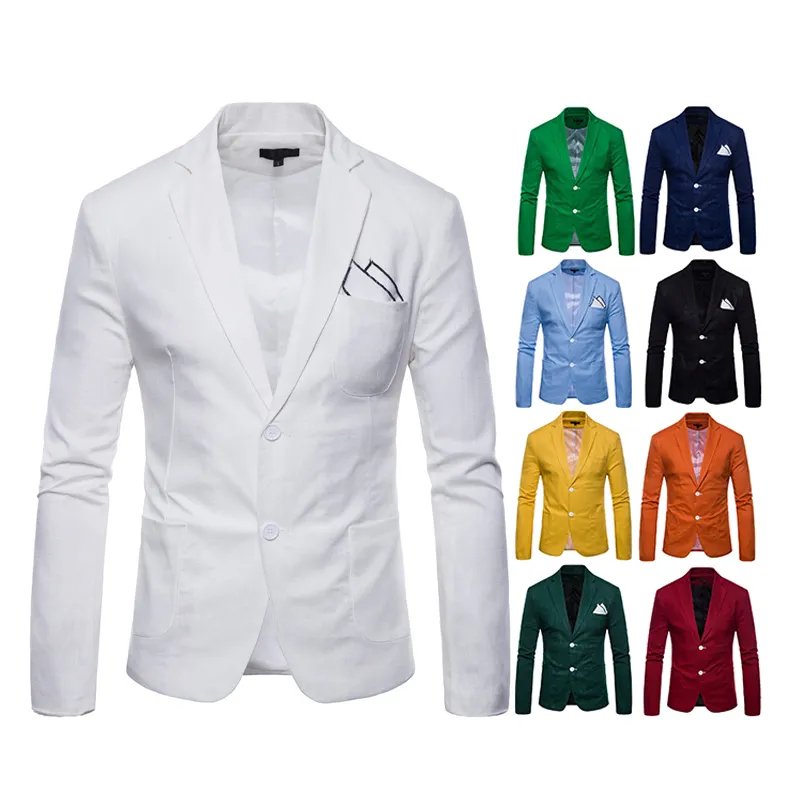 Traje de algodón y lino para hombre, chaqueta blanca de verano para boda