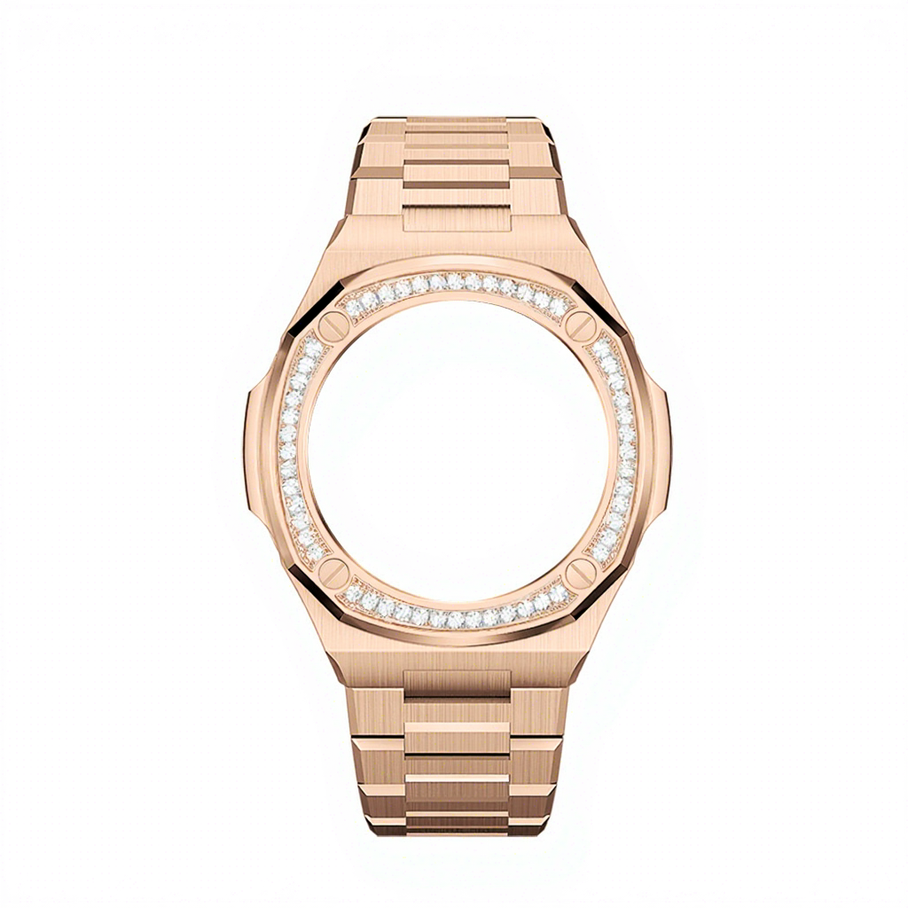 Rose gold case +rose gold stainless steel band