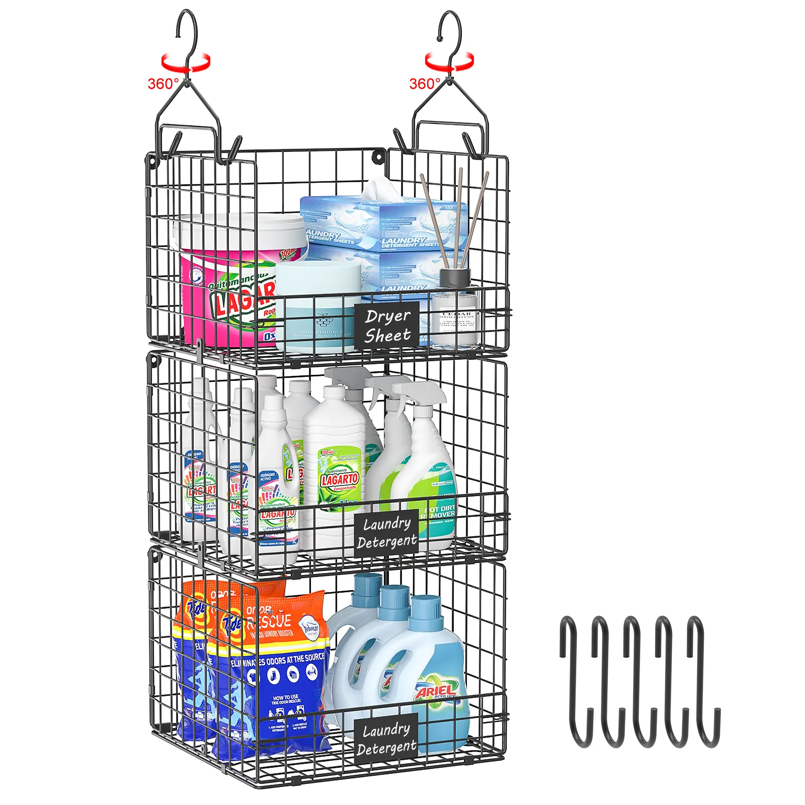 Organizador de cestas de almacenamiento de lavandería de alambre de Metal plegable a precio razonable, estante organizador de encimera de baño colgante de 3 niveles