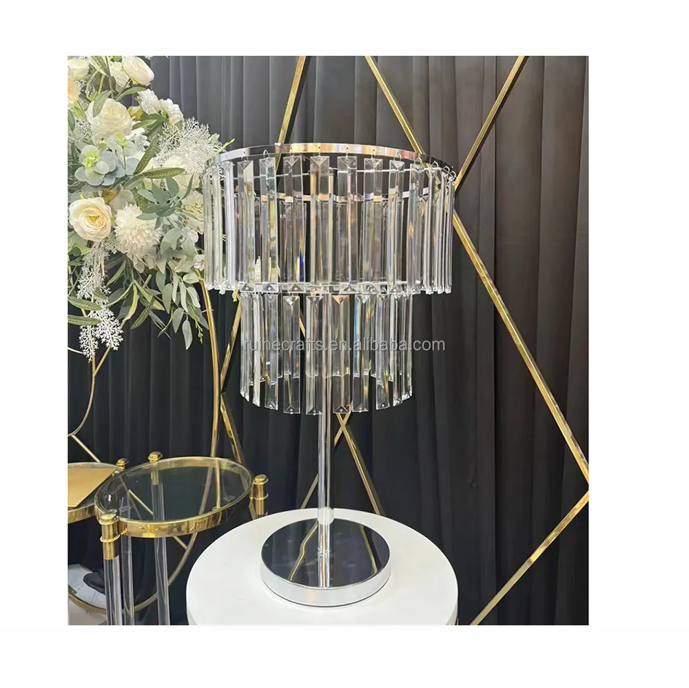 ウェディングテーブル用シルバービーズクリスタルメタルフラワースタンドセンターピース花瓶ウェディングパーティーイベントデコレーション