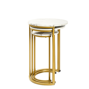 Set of 3 High Gloss White Marble Gold Legs <strong>Nesting</strong> <strong>End</strong> <strong>Tables</strong> Cheap Coffee <strong>Table</strong> Set Round Wood Stacking Side <strong>Table</strong> Bedroom - Product Image 2