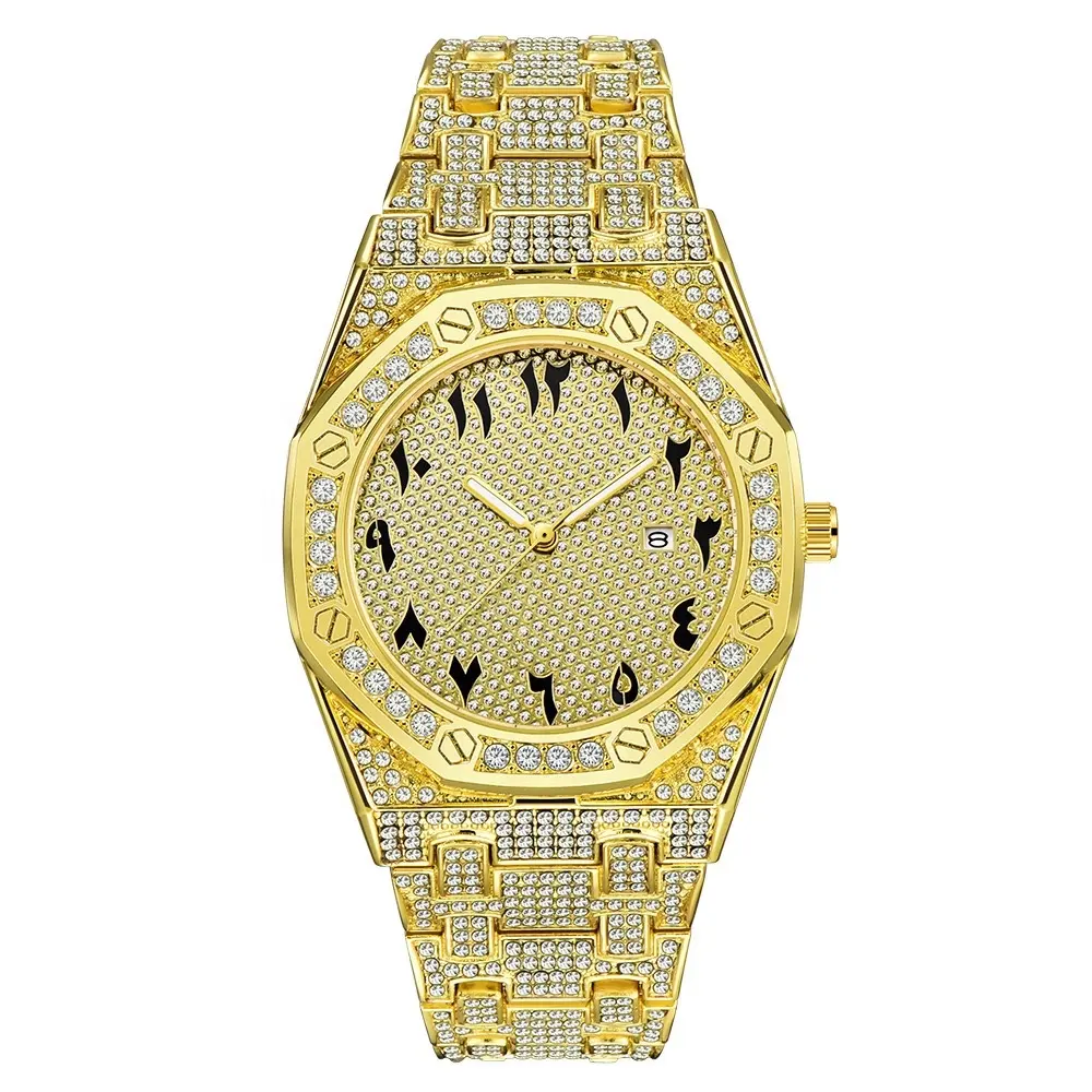Custom Made High Quality Design 45MM Stick Czech Crystals Arabic Numbers Dial Diamond Watches Men Luxury Made In China