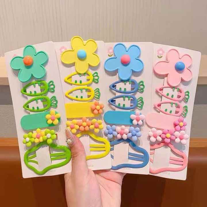 Spring New Sweet Cute Girl Colorful Flower Hair Clip Set Carrot Bangs Broken Hair Clip Candy Color Flower Cloud Set for Girl
