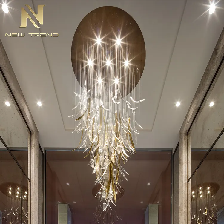 Nuovo Design su misura splendida decorazione Hall Hotel Lobby grande lampadario in vetro personalizzato
