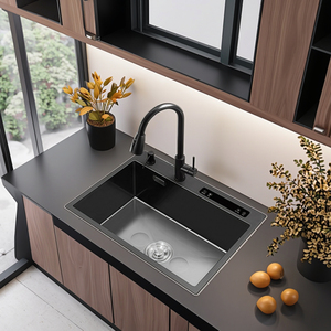 Modern dijital ekran ultrasonik büyük tek lavabo el yapımı paslanmaz çelik mutfak lavabosu iki çok fonksiyonlu tek kase tasarımı - Product Image 4