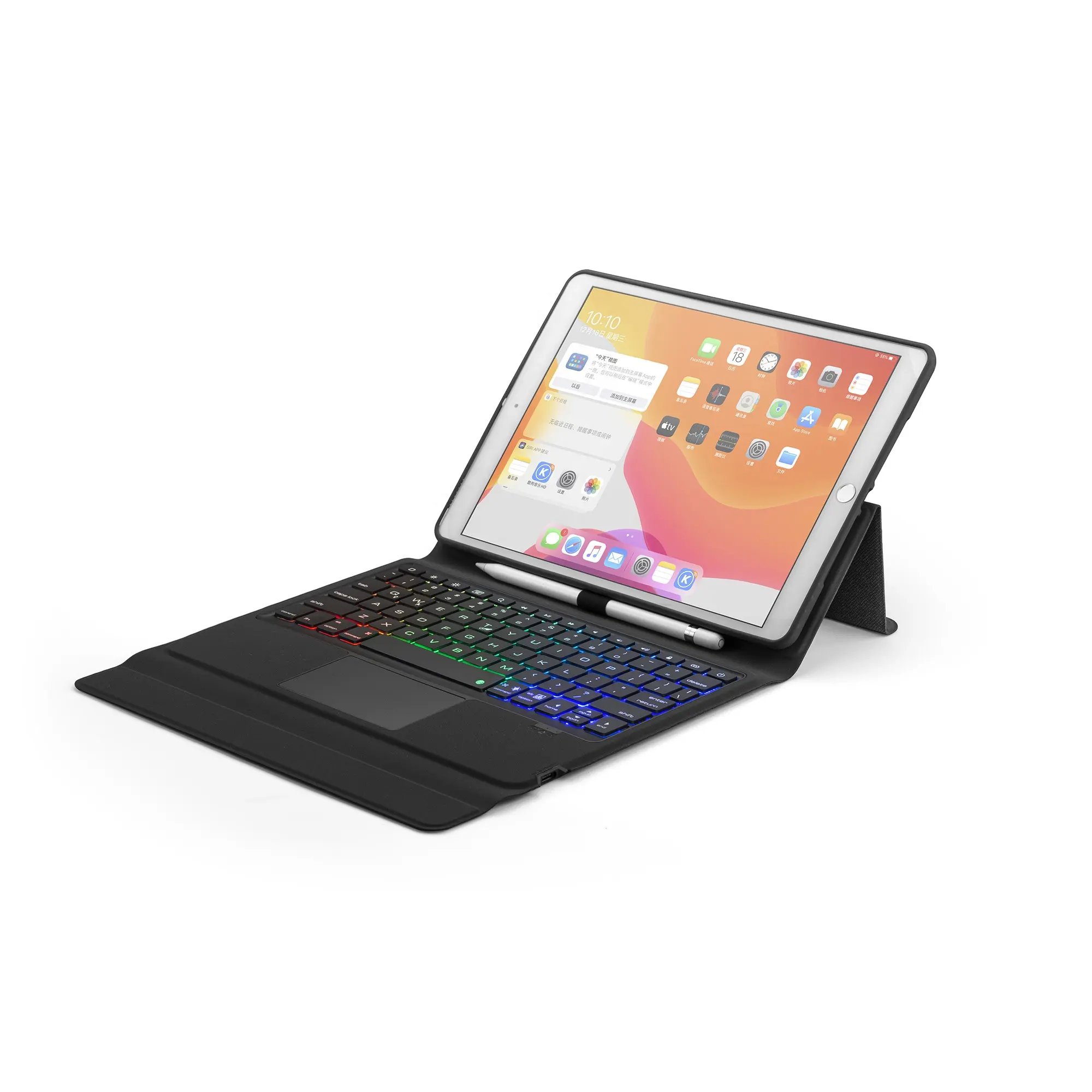 Ipad için 10.2 & 10.5 yeni tasarım bluetooth deri klavye kılıf touch pad ile