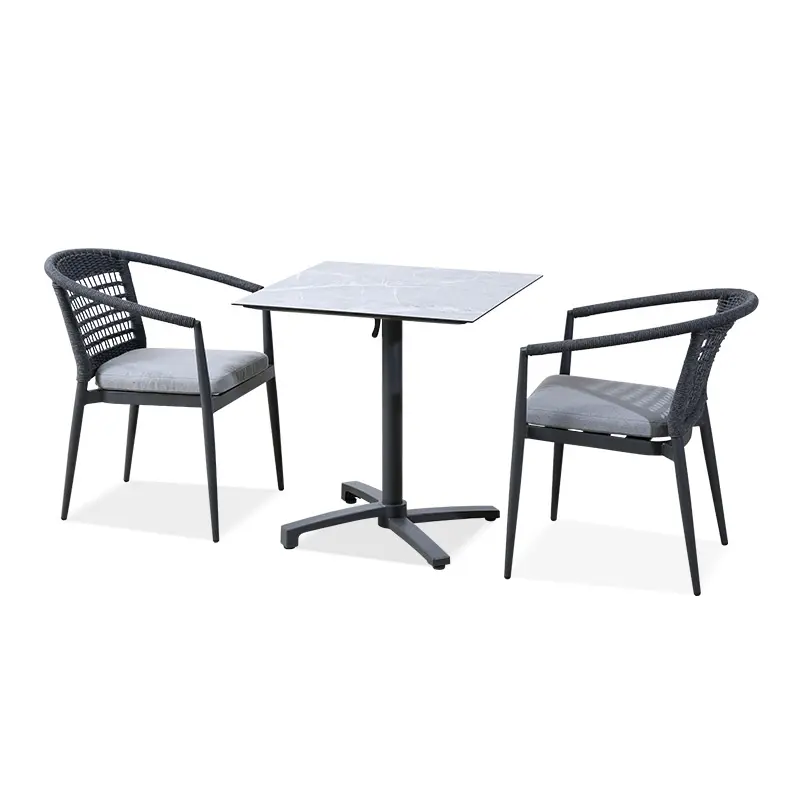 Hot selling Aluminum handrail and hand woven rope chair morden marble table outdoor garden furniture table and chair set