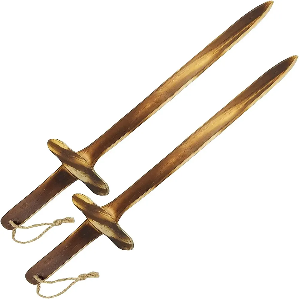 Conjunto de espadas de brinquedo de madeira, leve, para atividades ao ar livre, carbonizado, queimado, espada de brinquedo de madeira
