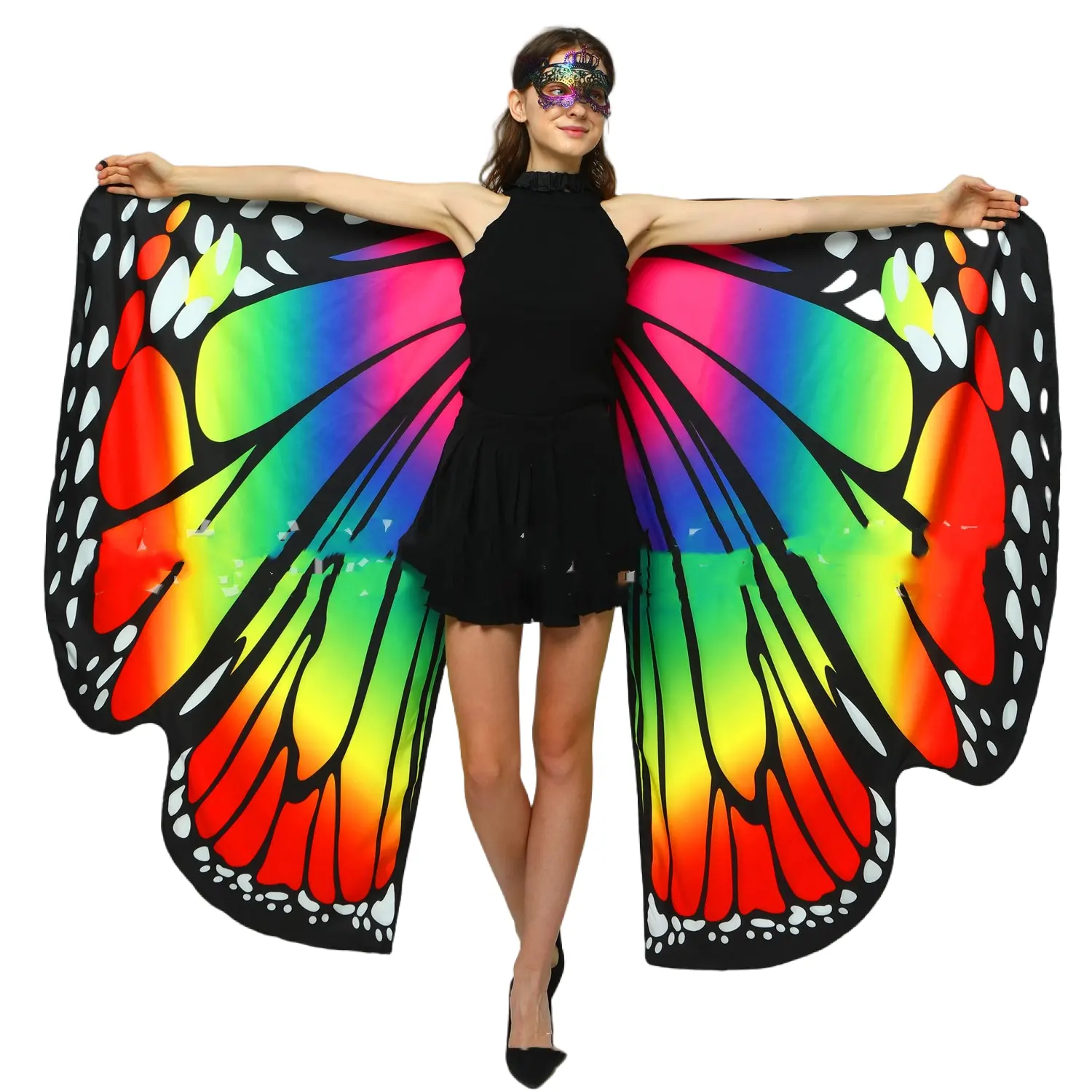 Arco Iris mariposa Isis alas doble cara estampado colorido alas chal disfraz danza del vientre Halloween Hada disfraz carnaval Rave