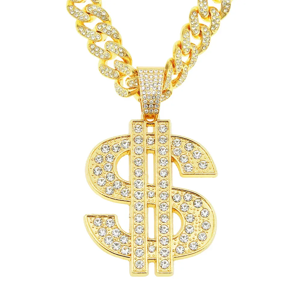 Pingente de forma de dólar de ouro, novo design, cor dos eua, colar de hip-hop para mulheres/homens, joias brilhantes