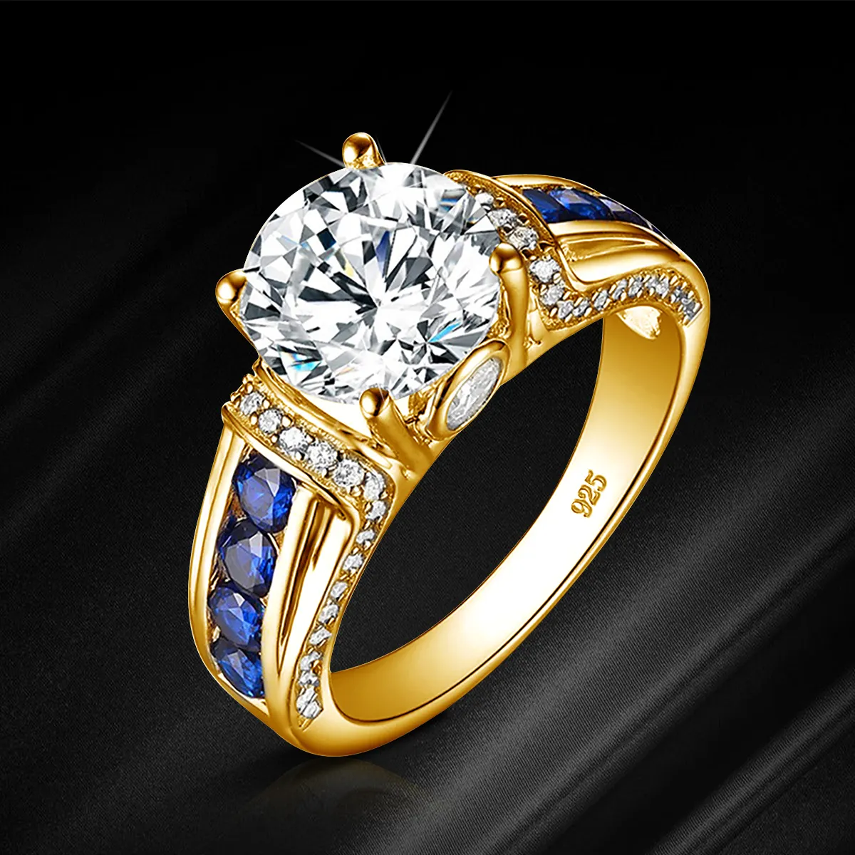 Custome Fine Gemstone regolabile Emerald Gold 925 Sterling Silver Diamond Engagment Wedding Jewelry Women Moissanite Ring