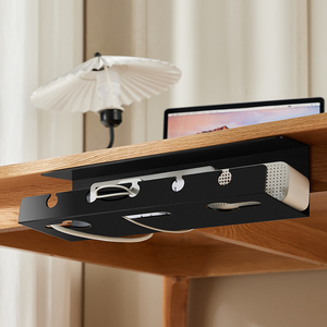 Escritorio de la computadora, fila de inserción, ranura de almacenamiento fija sin perforaciones, placa de alimentación, estante de almacenamiento de plástico, organizador de cables debajo del escritorio - Product Image 1