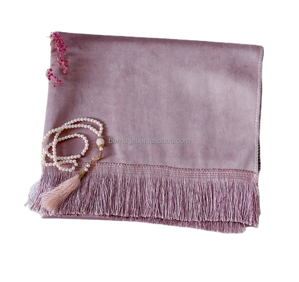 Travel folded cashmere Plain type simple design soft velvet material washable off white color prayer rug mat for muslim