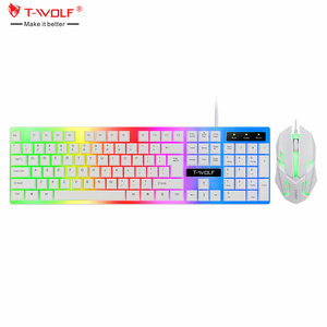 T-WOLF TF230 <strong>White</strong> 7 <strong>Color</strong> rainbow Glowing <strong>Keyboard</strong> <strong>and</strong> <strong>Mouse</strong> Combos Cheap Good Quality Wired <strong>Mouse</strong> <strong>Keyboard</strong> Set - Product Image 1