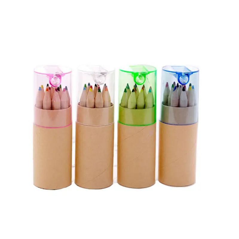 Conjunto de lápis coloridos de 3.5 polegadas, mini conjunto de lápis de cor promocional com afiador de tubo com 12 peças