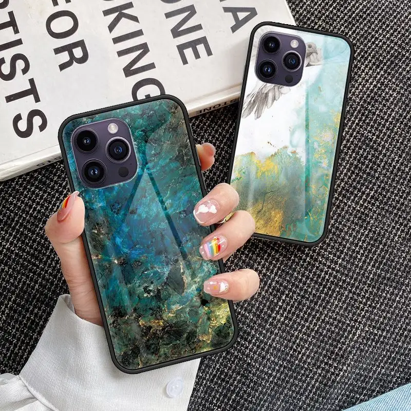 For iPhone Marble Pattern Printing Glass Back Housings Case for Xiaomi Redmi Mobile Back Cover Plate