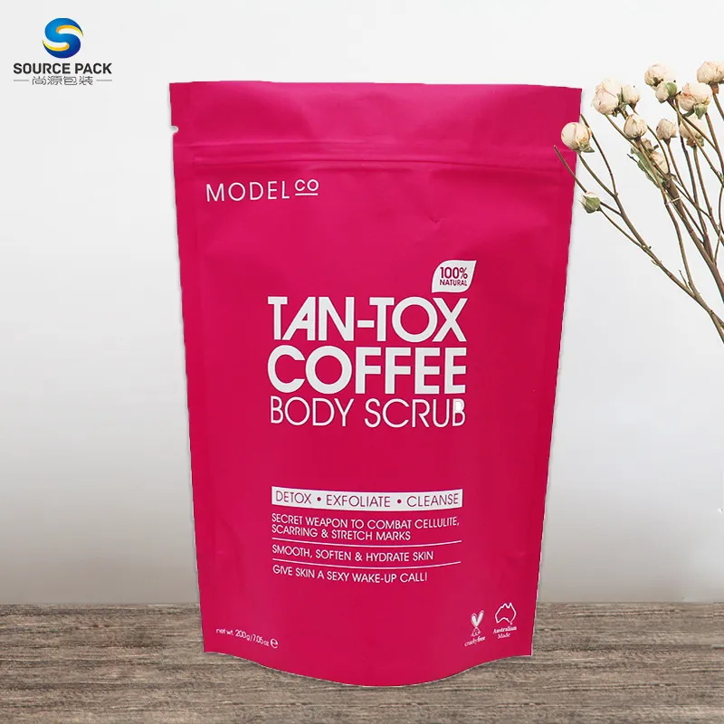 Custom Matte Glossy Finish Zipper Sacos Rosa Levante-se Bolsa Ziplock Embalagem Plástica com Zipper Stand Up Coffee Bag