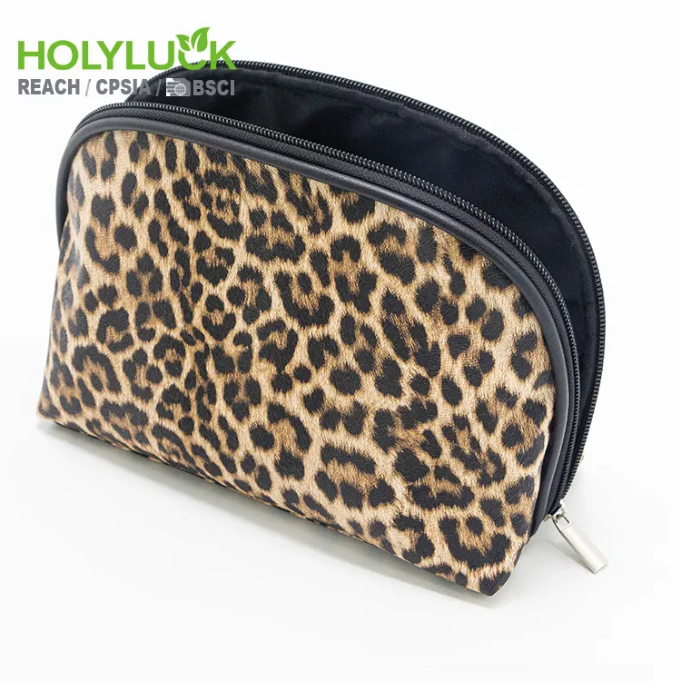 Hot Selling Wholesale Prijs Luipaard Print Reisaccessoires Lederen Vrouwen Custom Rits Make-Up Zakje Voor Borstel Cosmetische Tas