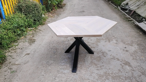 轻型拉丝重白漆橡木六角茶几金属蜘蛛桌腿六角橡木餐桌 - Product Image 4