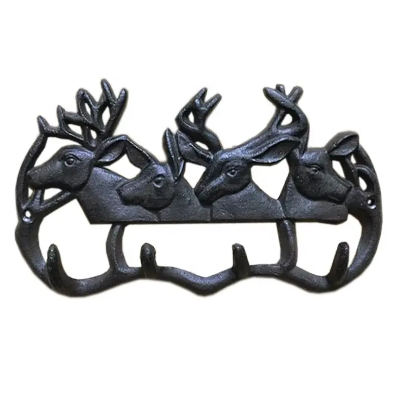 Vintage Cast Iron Deer Head Antlers Wall Hooks Hanger