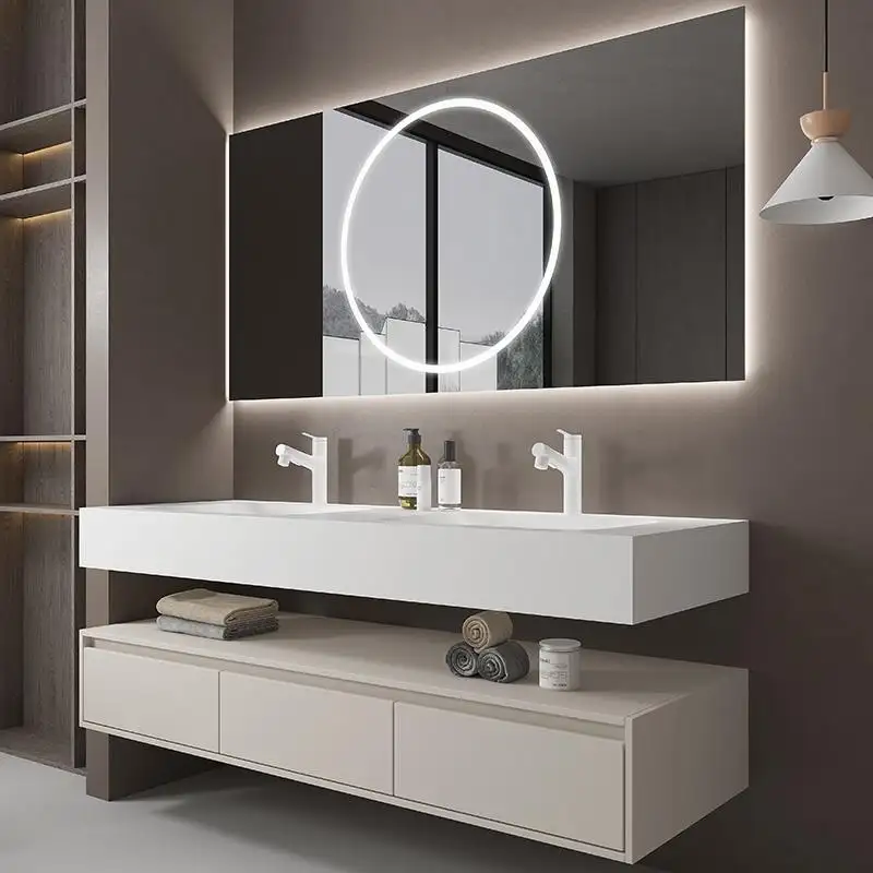 Современный проекционный шкаф с серебряной светодиодной подсветкой, умное зеркало, настенное крепление, МДФ, фанера, туалетный столик для ванной комнаты