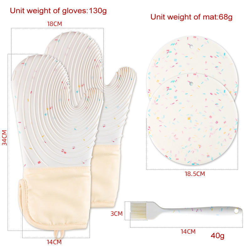 ถุงมือ2ชิ้น + ที่จับหม้อ2ชิ้น + แปรง1ชิ้น