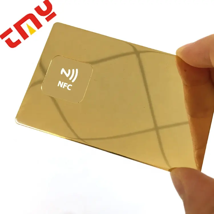 Customized Logo 24Kt Gold Steel Metal Digital Tag Blank Metal Business Card With NFC Chip