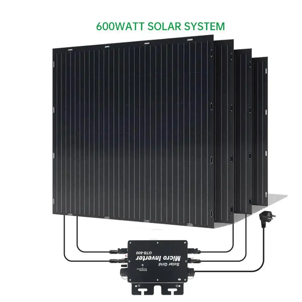 Direct usine 400W 600W 800W sur réseau système de balcon solaire Flexible lié au réseau avec Micro onduleur 400W 600W sur réseau Flexible Sola