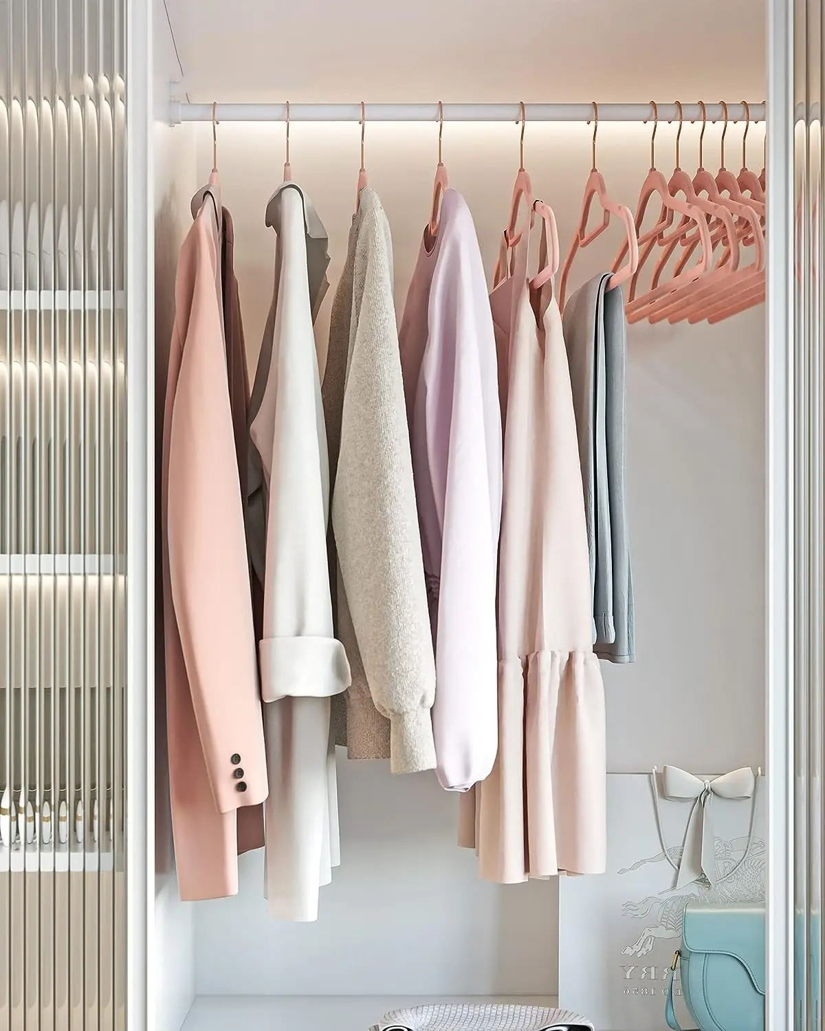 Modern Factory Custom Flocked Hanger Para Tie Coat Shirt Dress Pants Com Rose Gold Swivel Gancho Pink Velvet Hangers