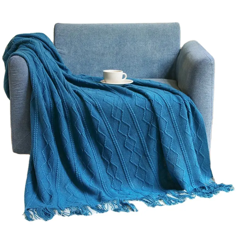 Couverture à carreaux en tricot Couverture super douce Couverture de canapé-lit Couvertures tricotées avec pompon