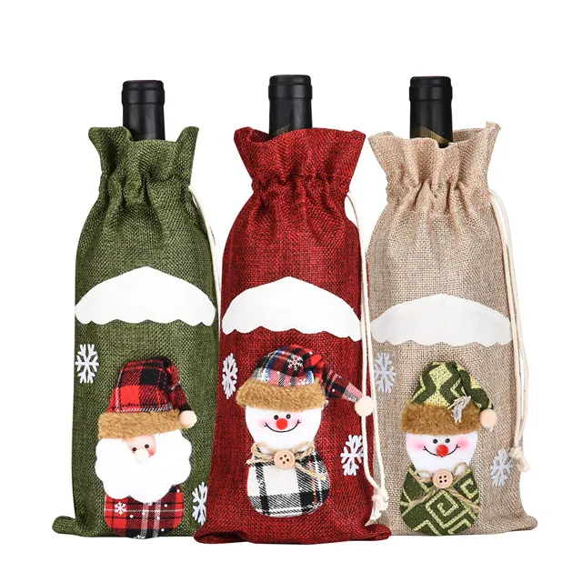 Yeni tasarım pamuk kanvas şarap şişesi çantaları noel nakış küçük şarap soğutucu çanta tek kırmızı şarap