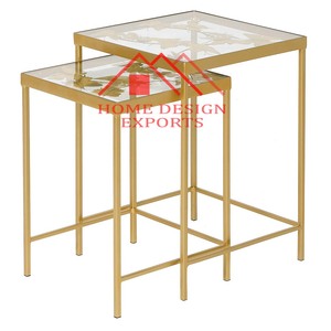 豪华金色和玻璃印花客厅装饰嵌套桌批发最低价格金色嵌套桌 - Product Image 2