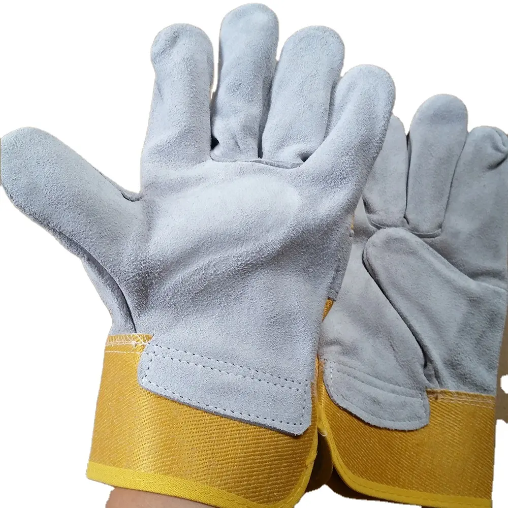 Costruzione gialla in stile occidentale che lavora guanti in pelle da lavoro di sicurezza in pelle di vacchetta pieno di palma per uomo donna