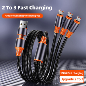 HYTO 100W 3 in 1 USBケーブルタイプC急速充電電話データコードiPhone 15用サムスンXiaomi Huawei USB Cクイックチャージケーブル - Product Image 4