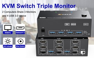KVMスイッチャーツーインスリーアウト8K @ 60Hz 4K @ 144Hz、3台のモニターと4台のUSB3.0デバイスを共有する2台のコンピューター用 - Product Image 2
