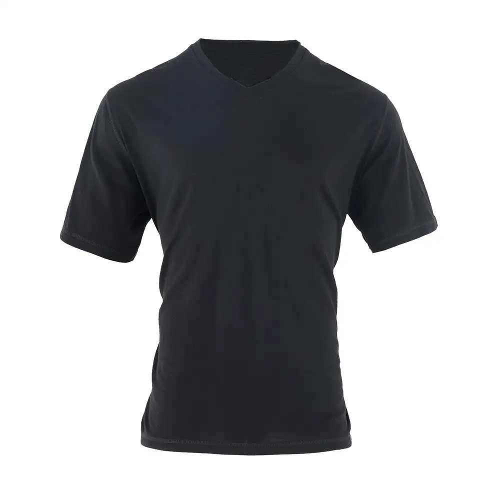 Whosale Summer T-shirt basique à col en V en laine mérinos noire pour hommes