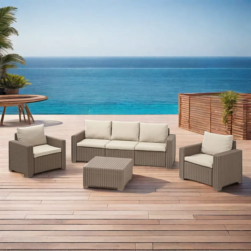 Divano da giardino esterno in rattan per giardino da spiaggia a buon mercato divano loveseat set moderno divano in legno massello di buona qualità corda mobili da esterno