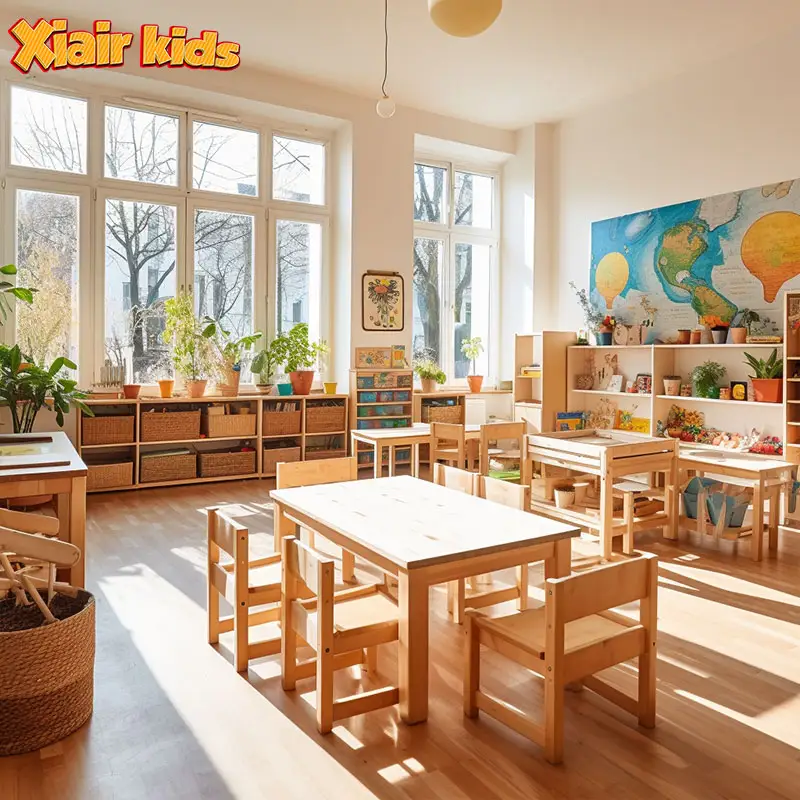 Xiair Montessori Crianças Berçário De Madeira Pré-escolar Jardim De Infância Móveis Define Aprendizagem Crianças Mesa E Cadeira Para Creche