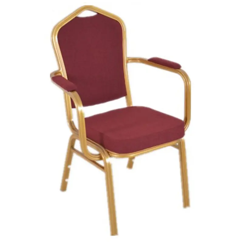 Роскошный обеденный стул с высокой спинкой и подлокотниками из металлической ткани подходит для банкетов и банкетов в отеле