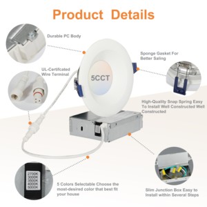 <strong>LED</strong> Recessed Ceiling Light with Junction Box White 4' 9W Baffle <strong>LED</strong> Panel Light Downlight High Brightness Easy Installation - Product Image 6
